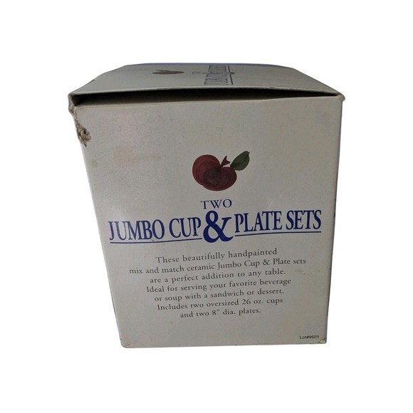 NIB Farmhouse Jumbo Cup Plate Set Apple Pear Fruit Soup Mugs Yellow Kitchen Deco - Picture 2 of 8